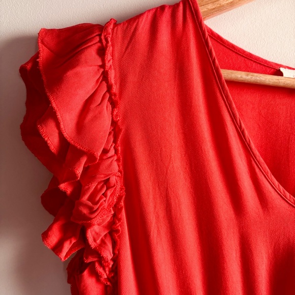 Solitaire Size M coral orange red eyelet floral dress with ruffle sleeves - Picture 6 of 12